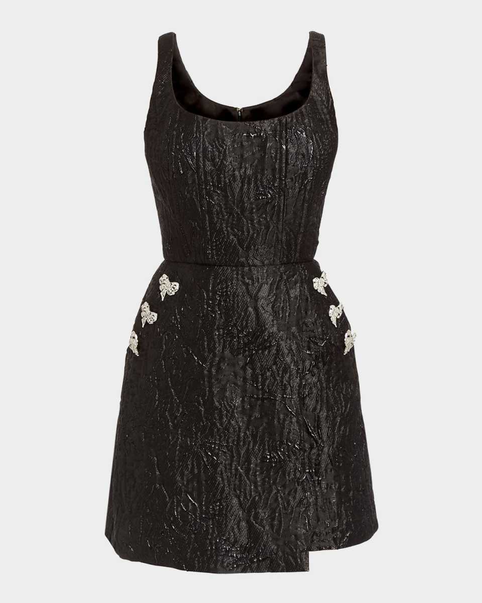 Chianti Jacquard Crystal Bow Mini Dress